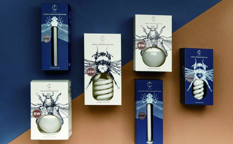 燈具插畫包裝設(shè)計,包裝色彩上采用白色和藍色的搭配，增加品牌的品質(zhì)感