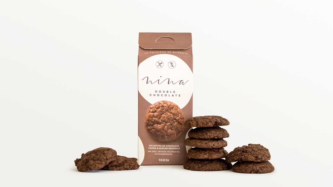 金色（香草）、巧克力色（可可和巧克力）和檸檬姜系列餅干食品包裝設計